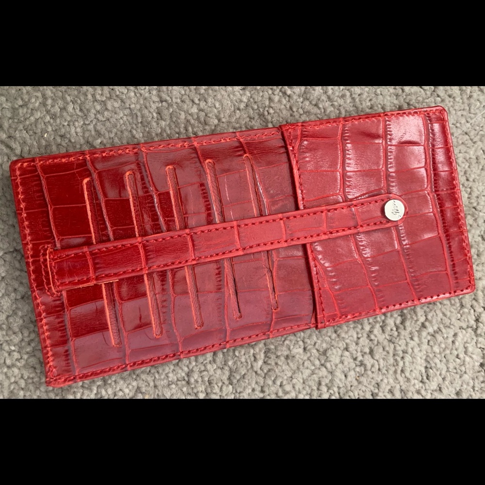 Abas Deep Red Croc Embossed Leather Cardholder Wallet NWT
